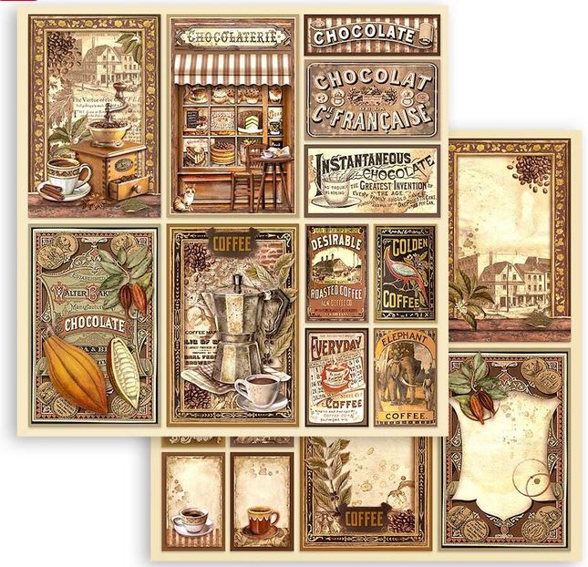 Stamperia Coffee and Chocolate Double-Sided Paper - CARDS (SBB970)