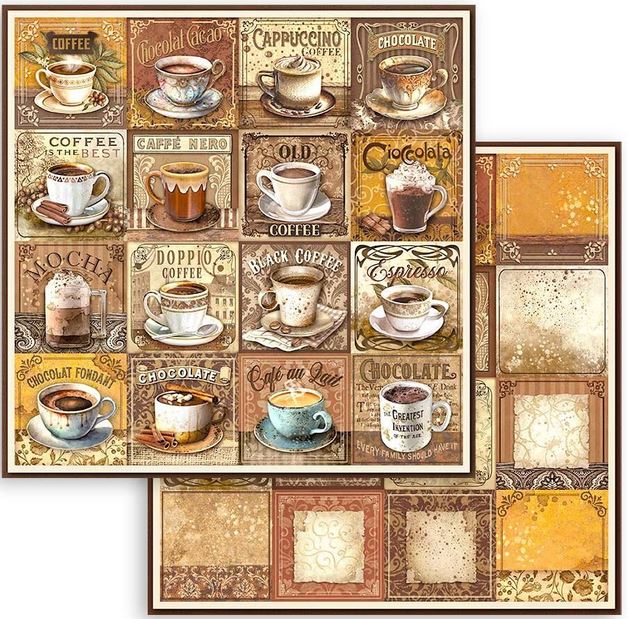 Stamperia Coffee and Chocolate Double-Sided Paper - TAGS WITH CUPS (SBB968)