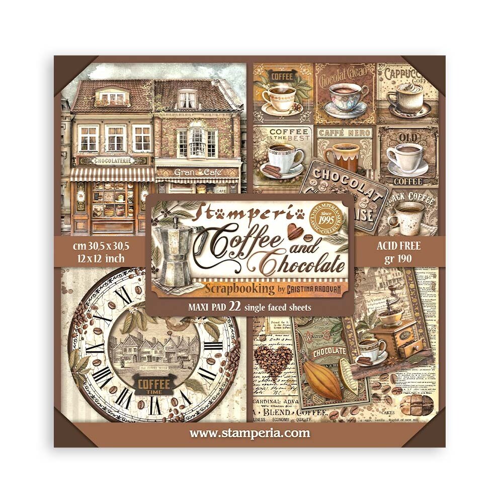 Stamperia Coffee and Chocolate Maxi 12x12 Paper Pack (Single Face) (SBBXLB13) 