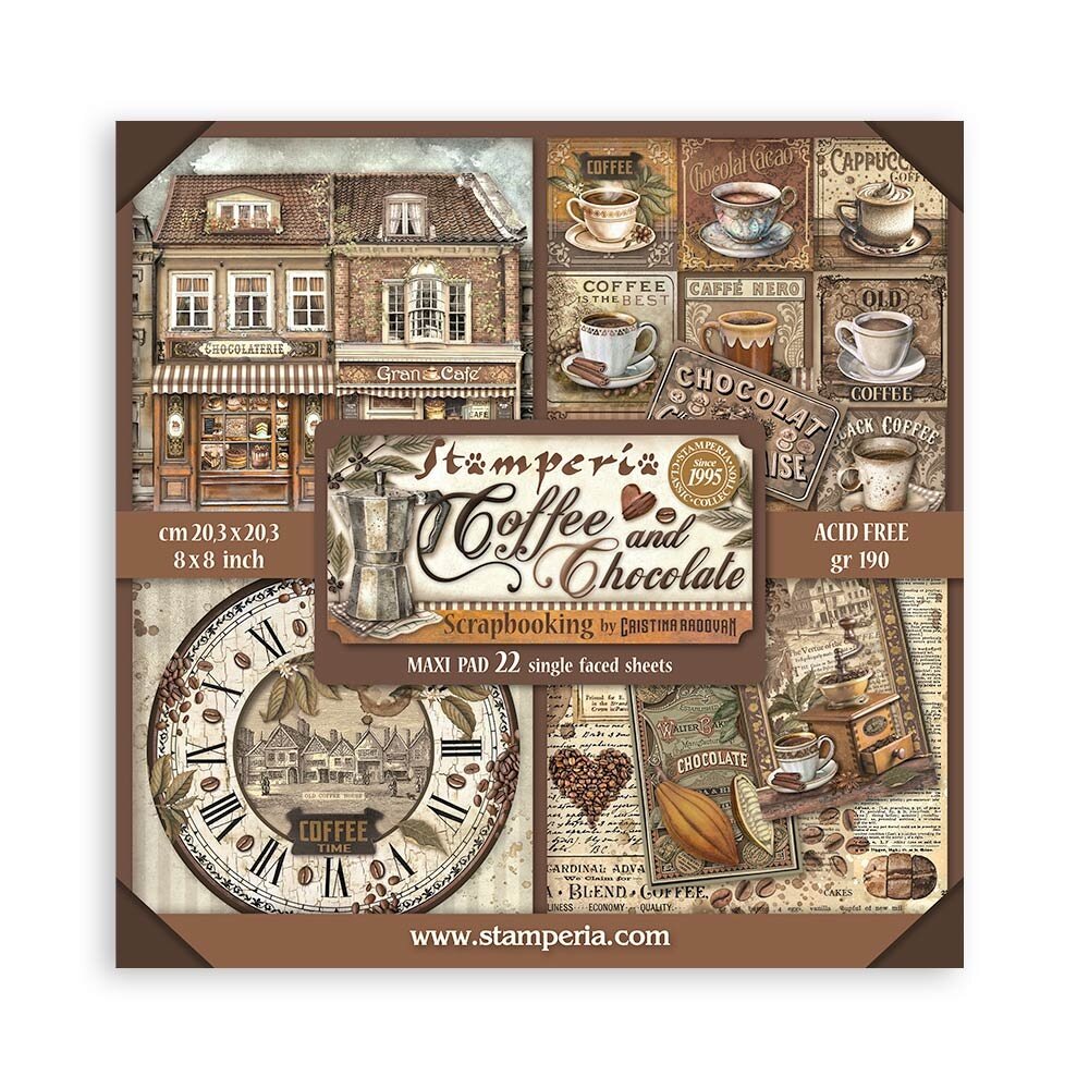 Stamperia Coffee and Chocolate Maxi 8x8 Paper Pack (Single Face) (SBBSXB01) 