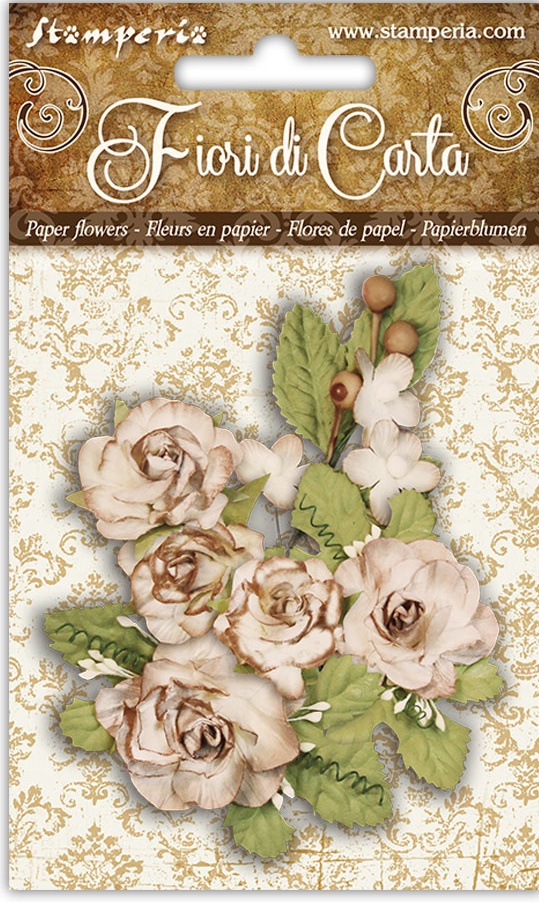 Stamperia Ivory Roses & Foliage Paper Flowers (SF147)