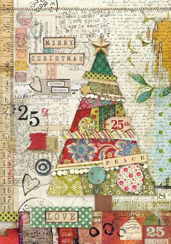 Stamperia Rice Paper A4 -  Christmas Patchwork Tree (DFSA4406)