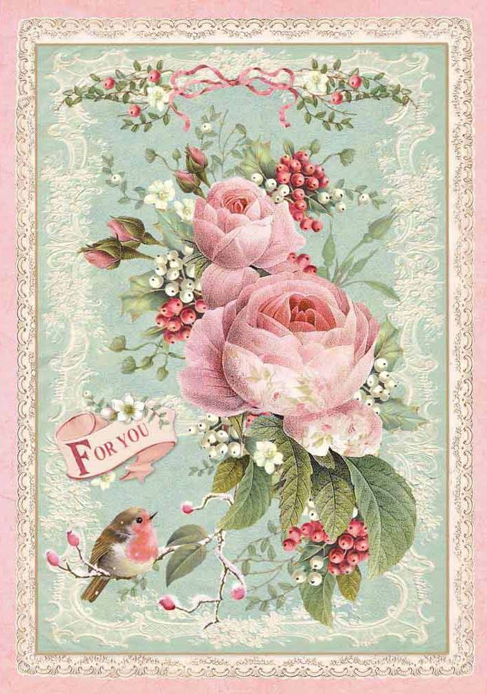 Stamperia Rice Paper A4 - Pink Christmas Rose (DFSA4313)