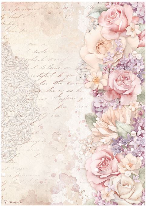 Stamperia Romance Forever A4 Rice Paper - FLORAL BORDER  (DFSA832)