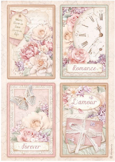 Stamperia Romance Forever A4 Rice Paper - 4-CARDS  (DFSA833)