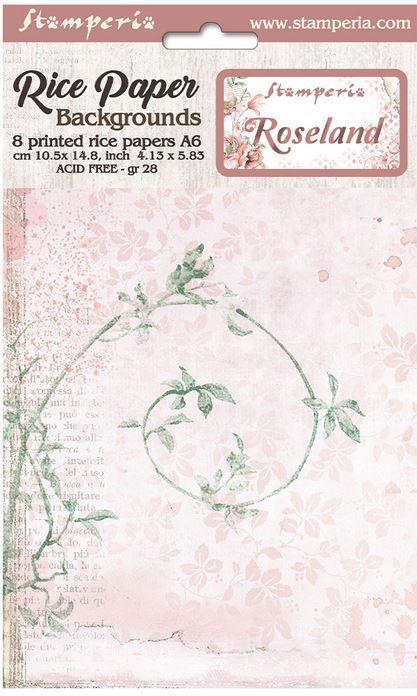 Stamperia Roseland A6 Rice Paper Backgrounds (8pcs) (DFSAK6006)