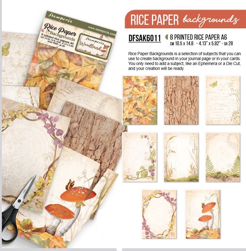 Stamperia Woodland A6 Rice Paper Backgrounds (8pcs) (DFSAK6011)