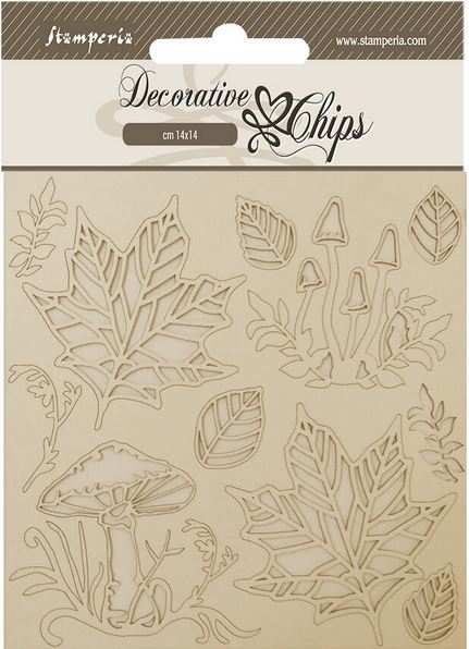 Stamperia Woodland Decorative Chips Mushrooms and Leaves (SCB190)