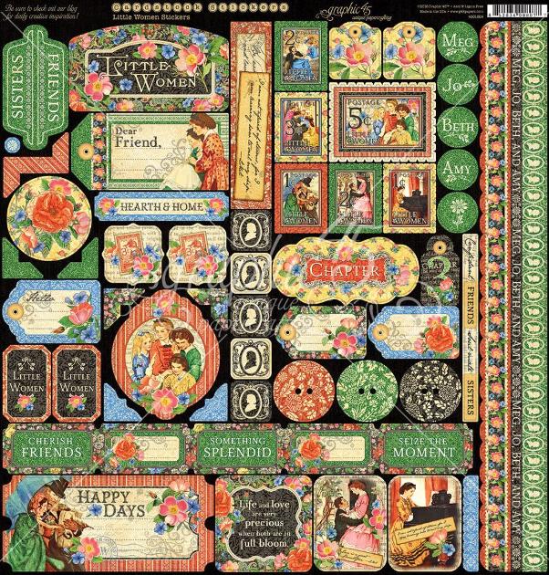 Graphic 45 Little Women 12x12 Sheet of Stickers