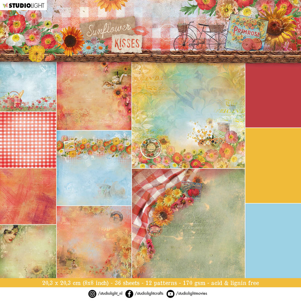 Studio Light Sunflower Kisses 8x8 Inch Paper Pad Backgrounds (SL-SK-PP88)