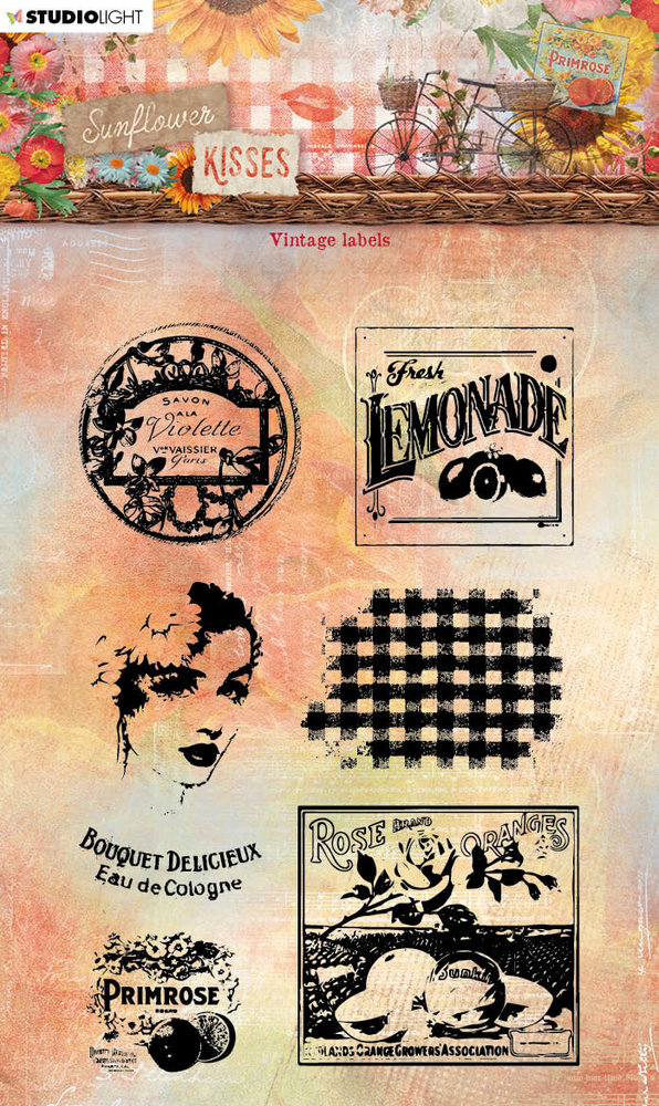 Studio Light Sunflower Kisses Clear Stamp Vintage Labels (SL-SK-STAMP440)