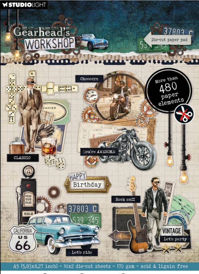 Studio Light Gearhead's Workshop A5 Die-Cut Paper Pad Elements (SL-GW-DCPP469) 