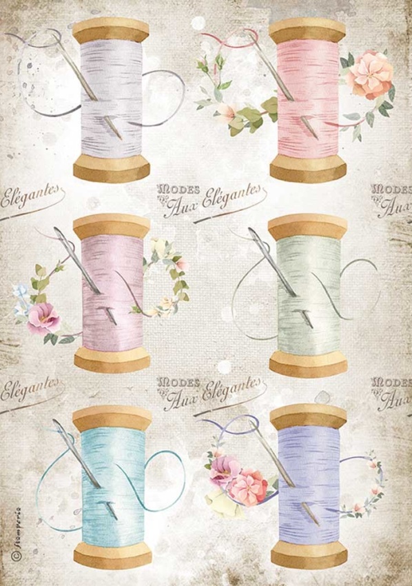 Stamperia A4 Rice Paper - Romantic Threads Needle & Thread (DFSA4567)