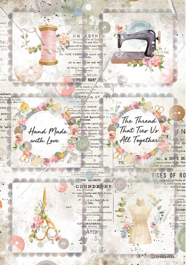 Stamperia A4 Rice Paper - Romantic Threads Mini Cards (DFSA4568)