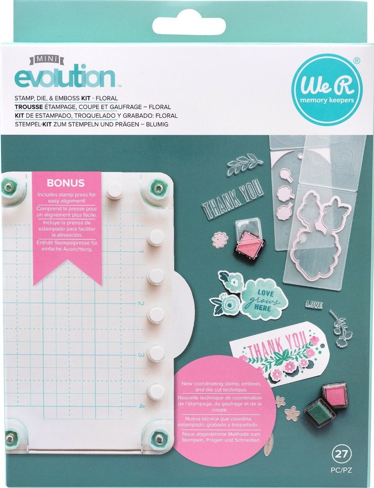 Evolution Mini Stamp, Die & Emboss Kit Floral (Inc. Stamping Press)