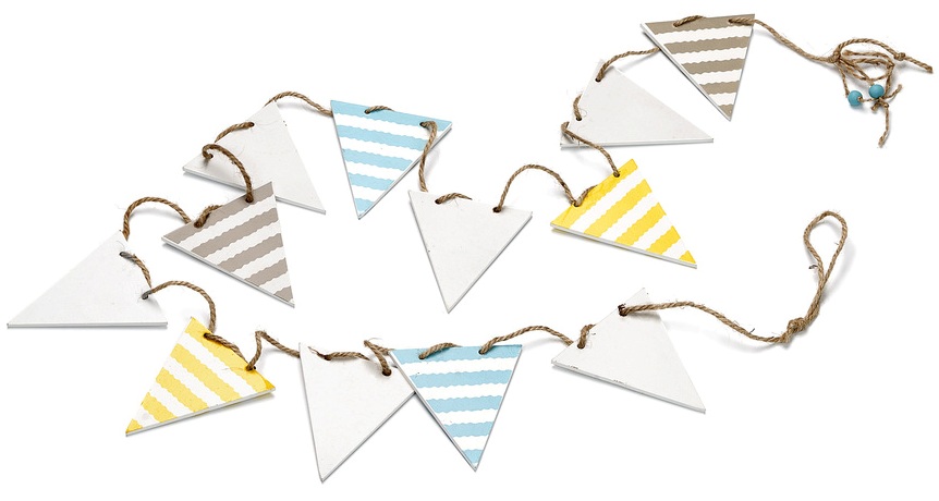 Wooden Pennant Garland - White/Yellow/Olive/Turquoise